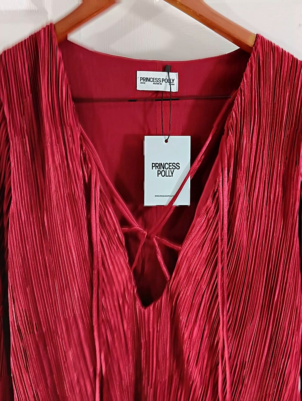 Princess Polly Malop Burgundy Long Sleeve Mini Dress Size 12 NWT Glam Retro